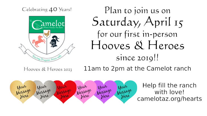 Plan to join us Saturday, April 15 for our first in-person Hooves & Heroes since 2019 - click through to join our chain of hearts